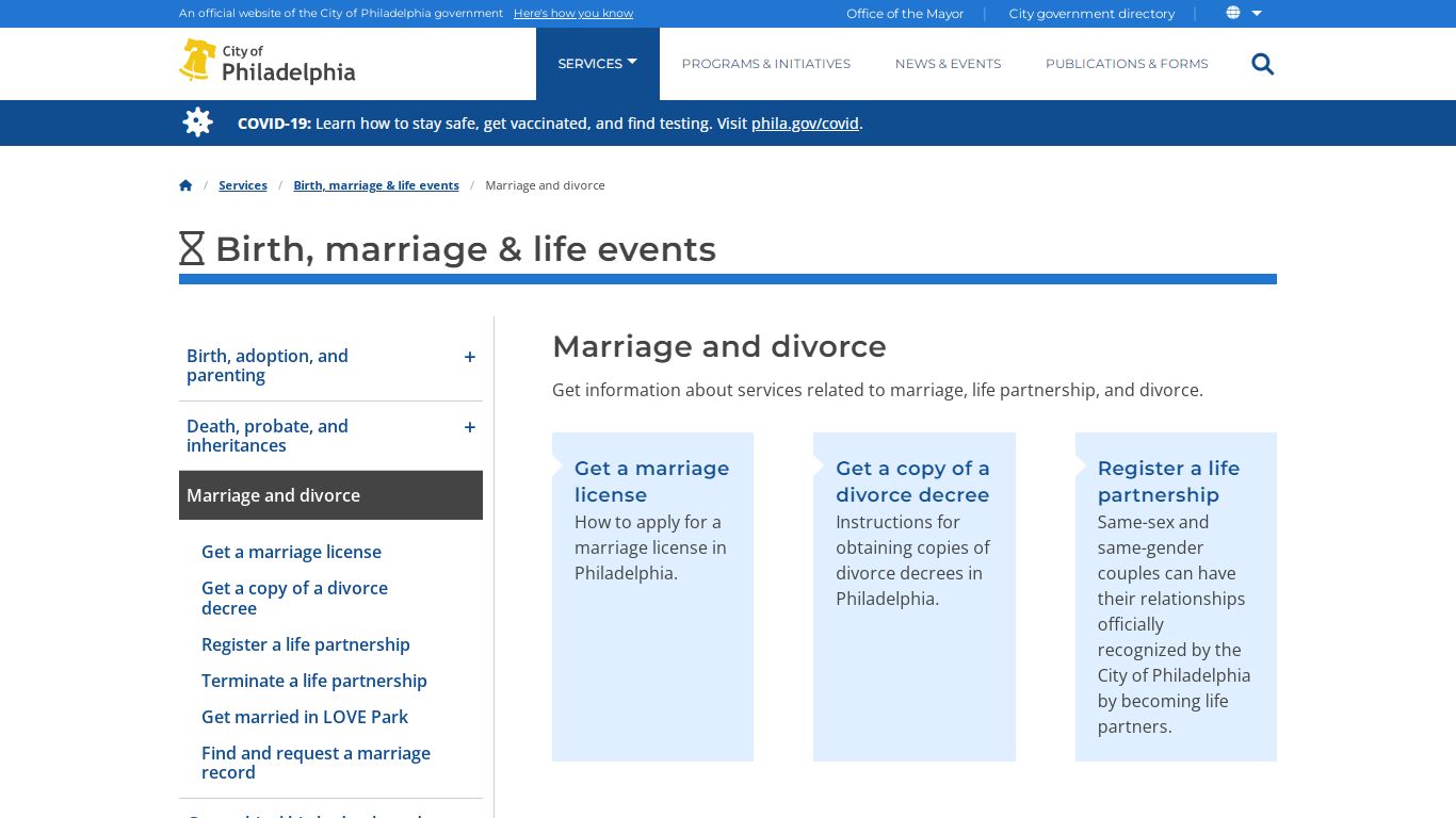 Marriage and divorce | Services | City of Philadelphia